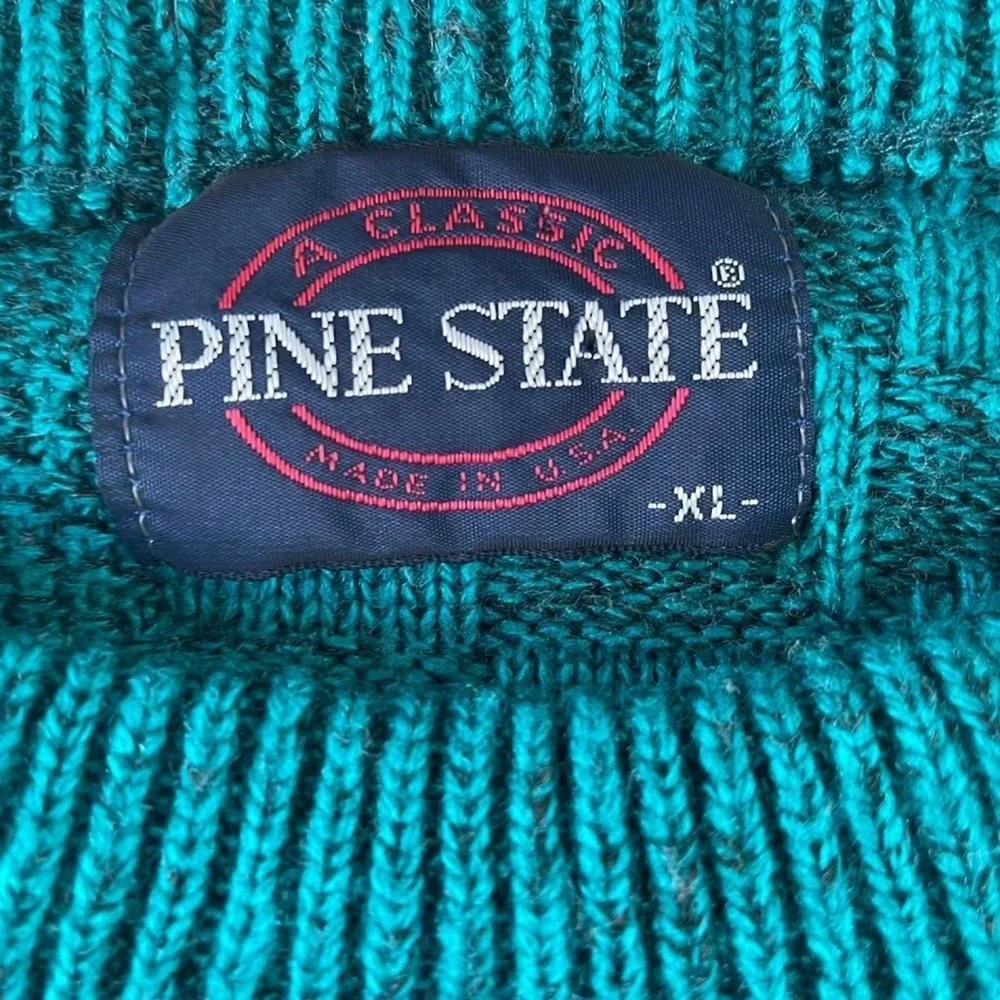 Vintage Dad Sweater Green 90s Grandpa Aesthetic Triangle Print USA Made Large - Picture 2 of 8